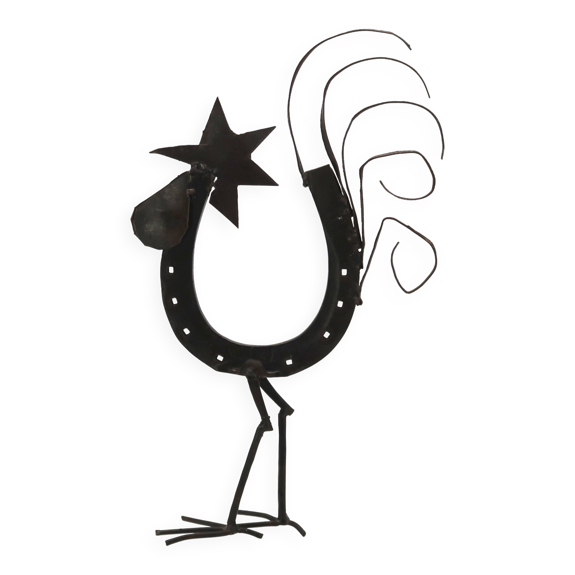 Sculpture d'Art populaire, coq en métal, années 50