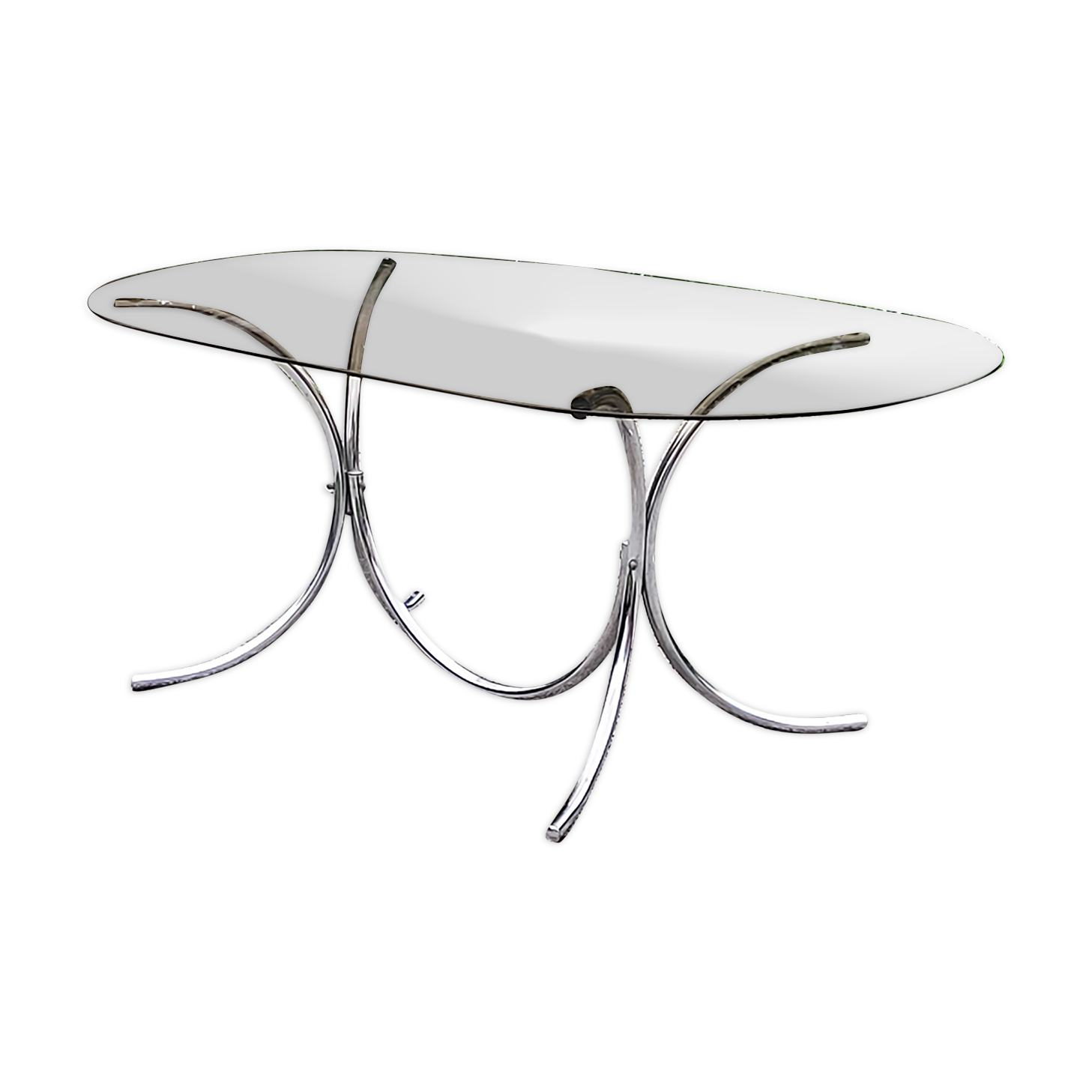 Dining table from the 70s top smoked glass base chrome