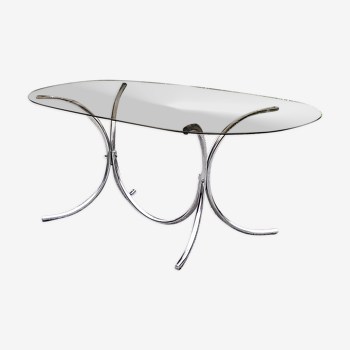 Dining table from the 70s top smoked glass base chrome