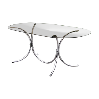 Dining table from the 70s top smoked glass base chrome