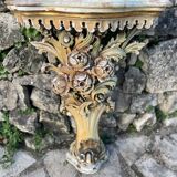 Venetian console in polychrome ceramic with its triptych mirror, 19th century period