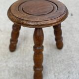 Vintage tripod low stool with carved solid wood legs