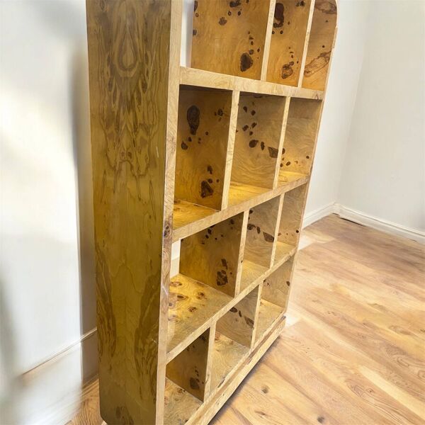Bibliothèque Art déco en loupe d’orme & bois de hêtre fabrication artisanal