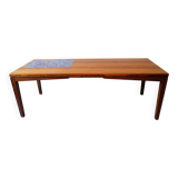 Danish rosewood and blue ceramic tile coffee table, Denmark 1960s