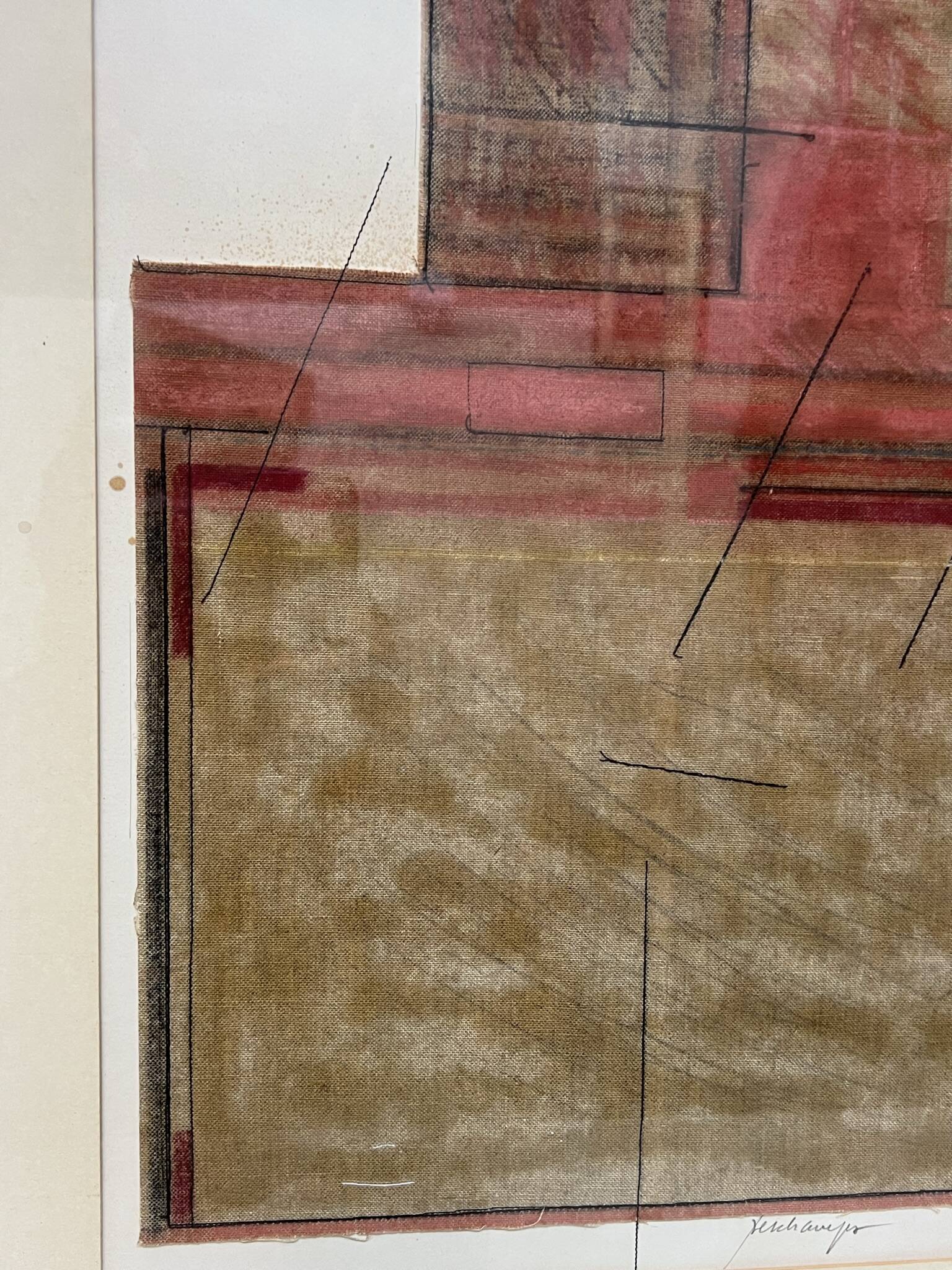 Work by Gérard Dechamps, painting using sewing and chalk techniques