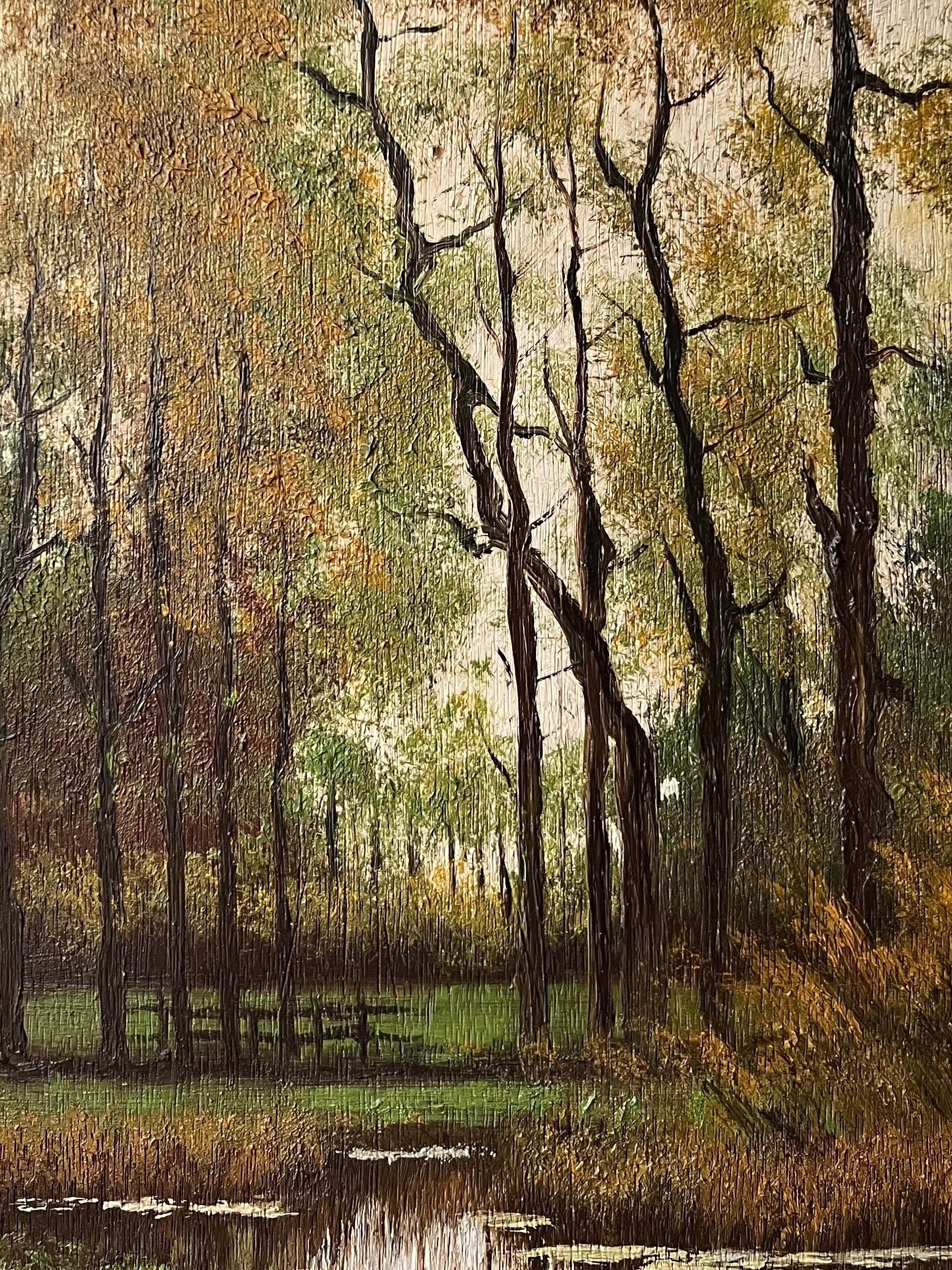 1950s Landscape, Framed Forest Landscape Oil Painting, Forest Oil Painting