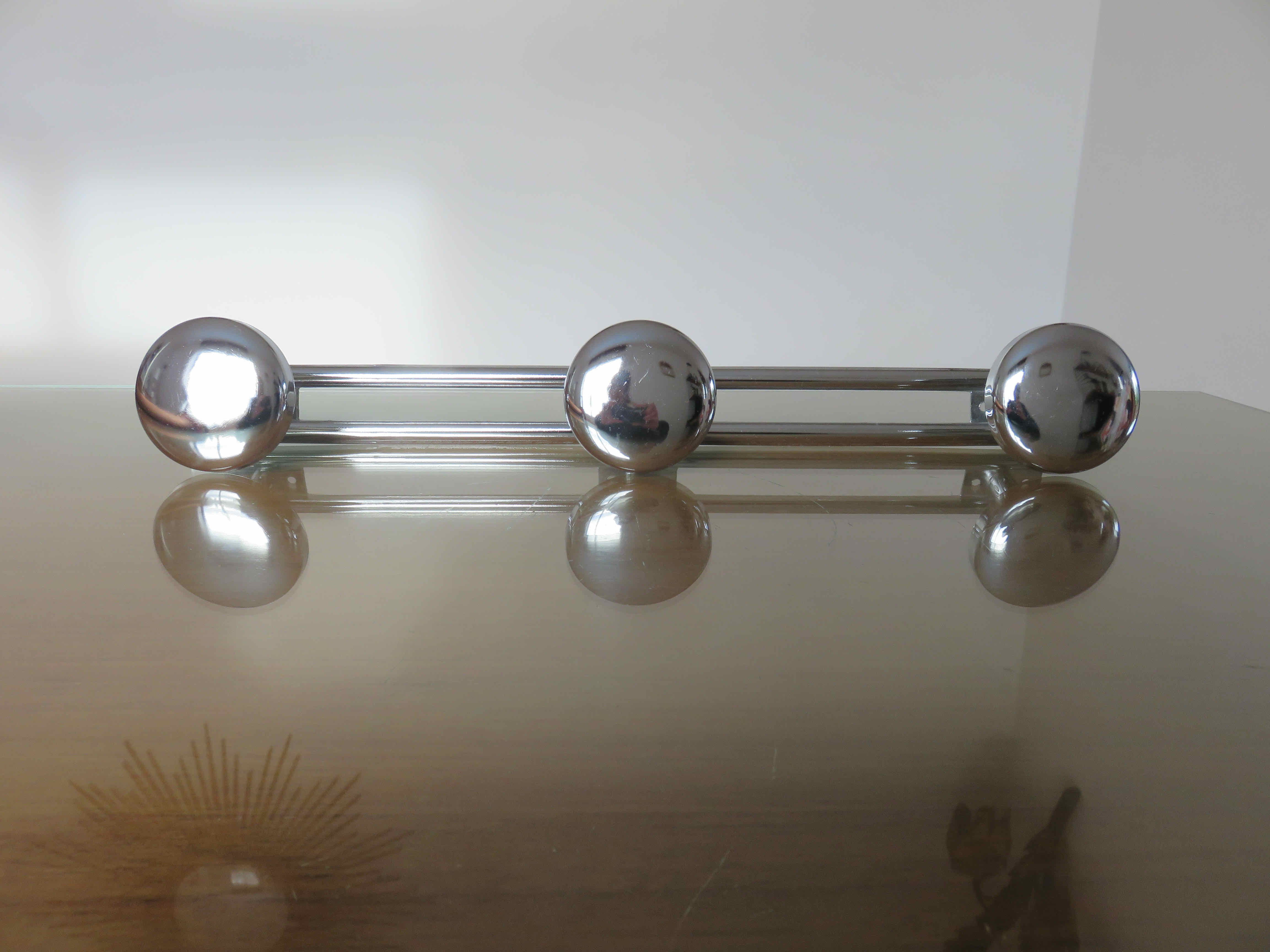 Coat rack in chromed steel 3 hooks 70s