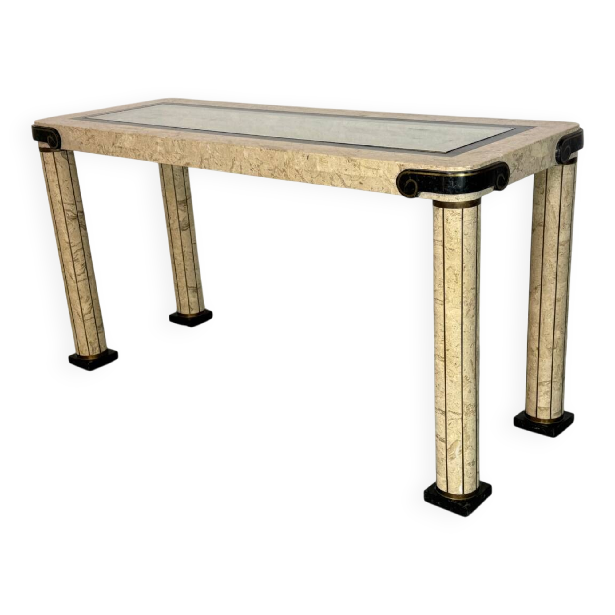 Console d'entrée vintage en travertin et laiton de style italien, années 1980