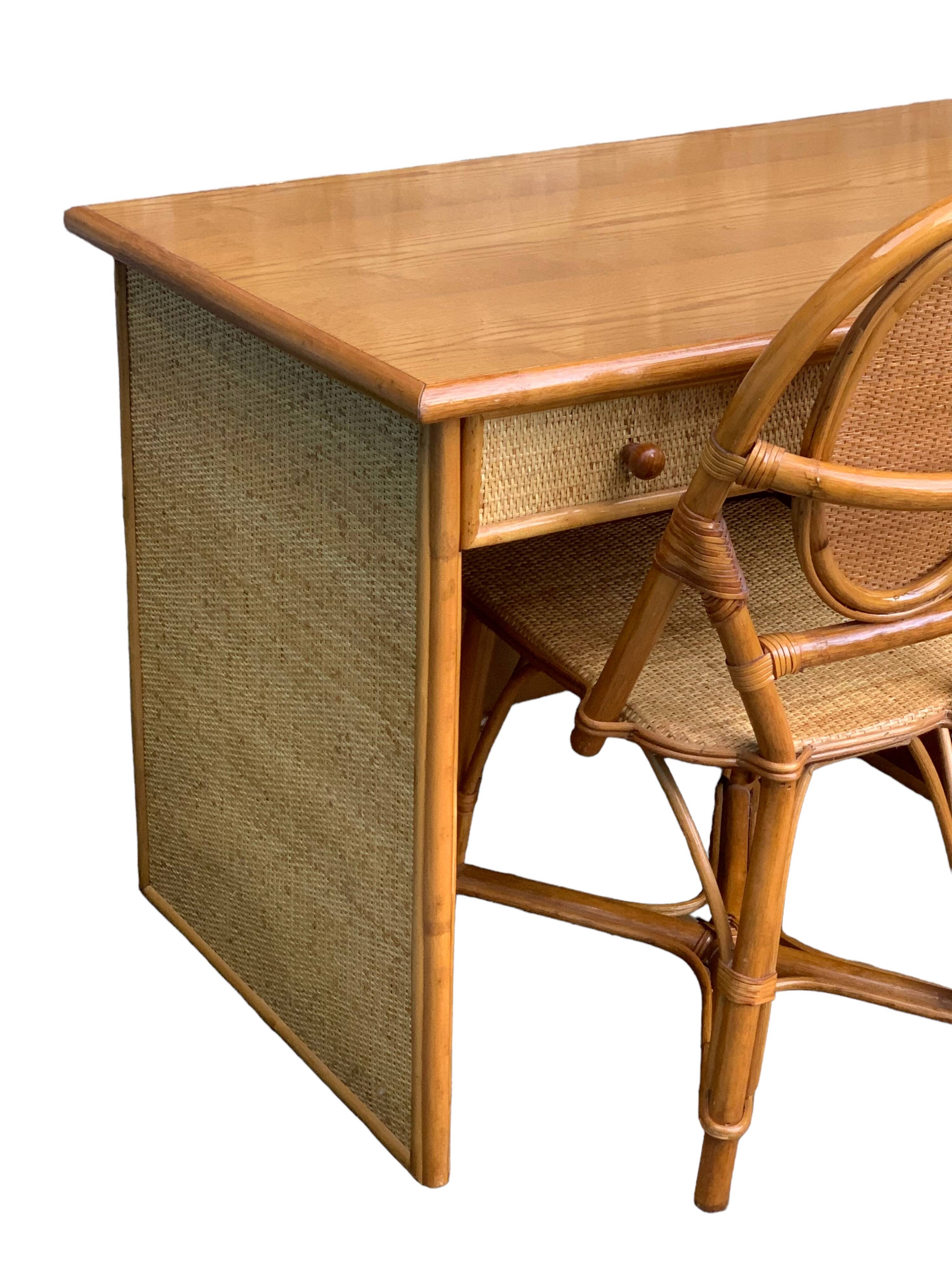Vintage rattan and woven wicker desk 1970