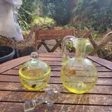 Carafe and sugar bowl in ouraline, Legras/Baccarat