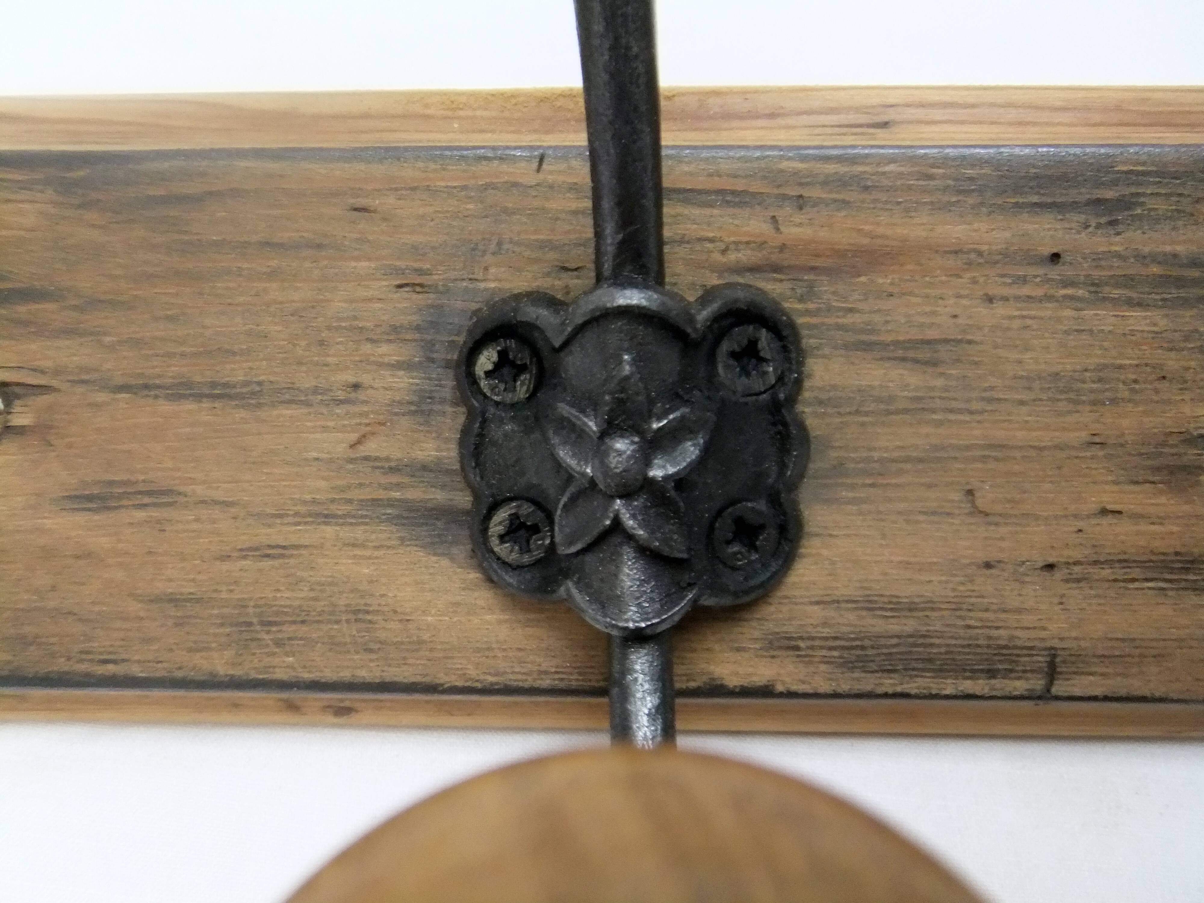 Wall coat rack hook wrought iron wood