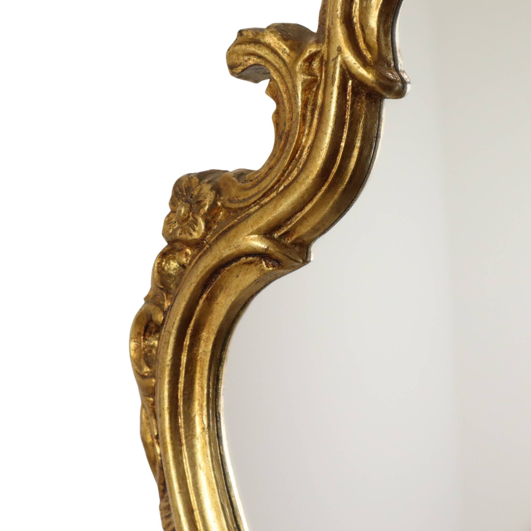 French Baroque-style gold-leaf gilded mirror with crest, 71 cm