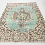 Tapis oriental vintage vert et crème 5x8 157x235 cm SK 24776