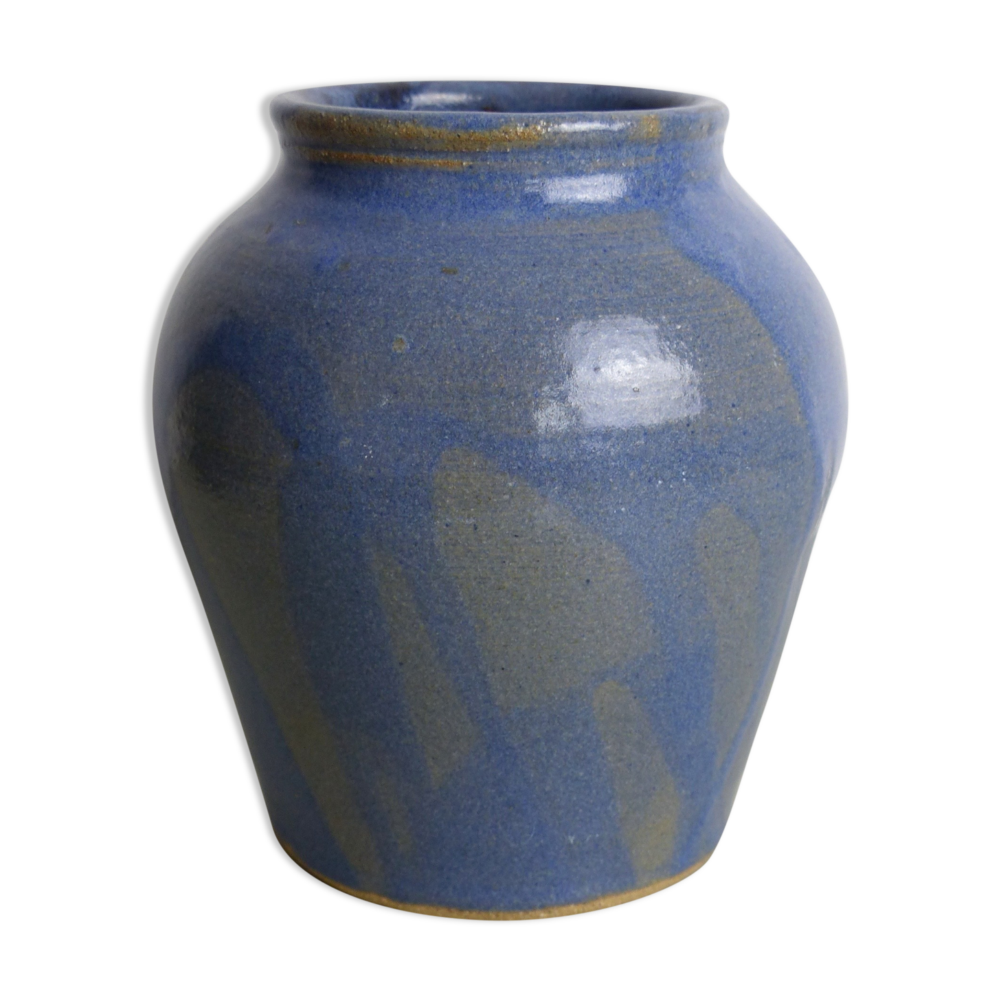 Blue and beige ceramic vase signed