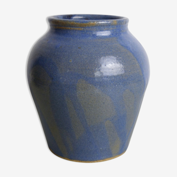 Vase bleu et beige en céramique signé