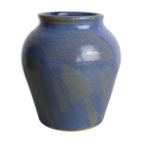 Blue and beige ceramic vase signed