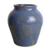 Blue and beige ceramic vase signed