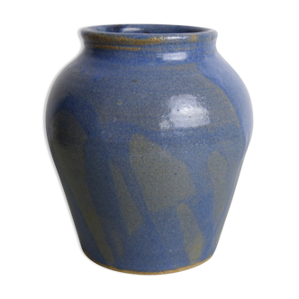 Blue and beige ceramic vase signed