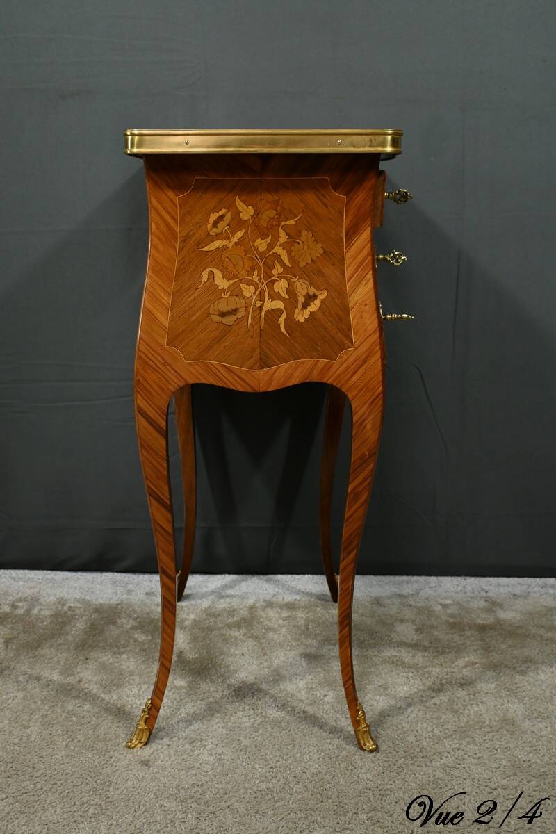 Bedside table in rosewood and palisander, Louis XV style – Late 19th century