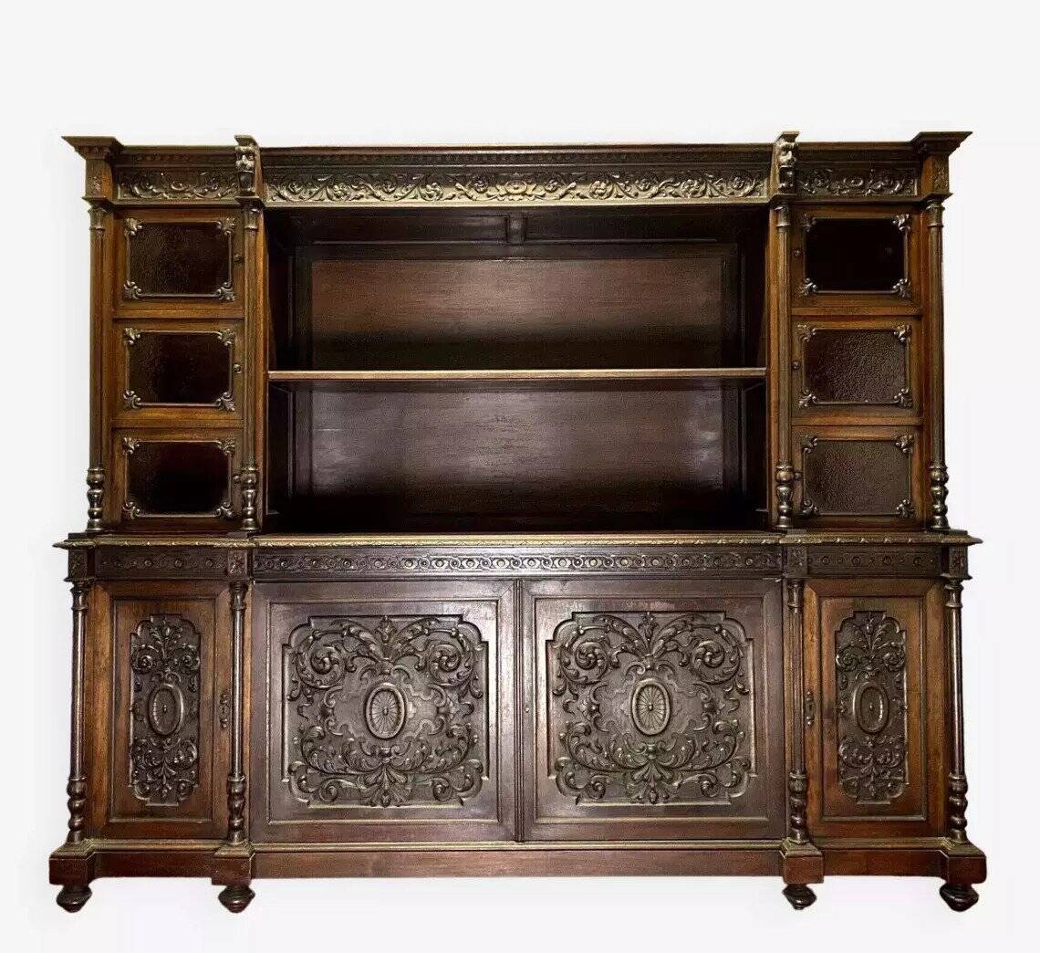 Renaissance-style sideboard, entirely made of walnut and richly carved.