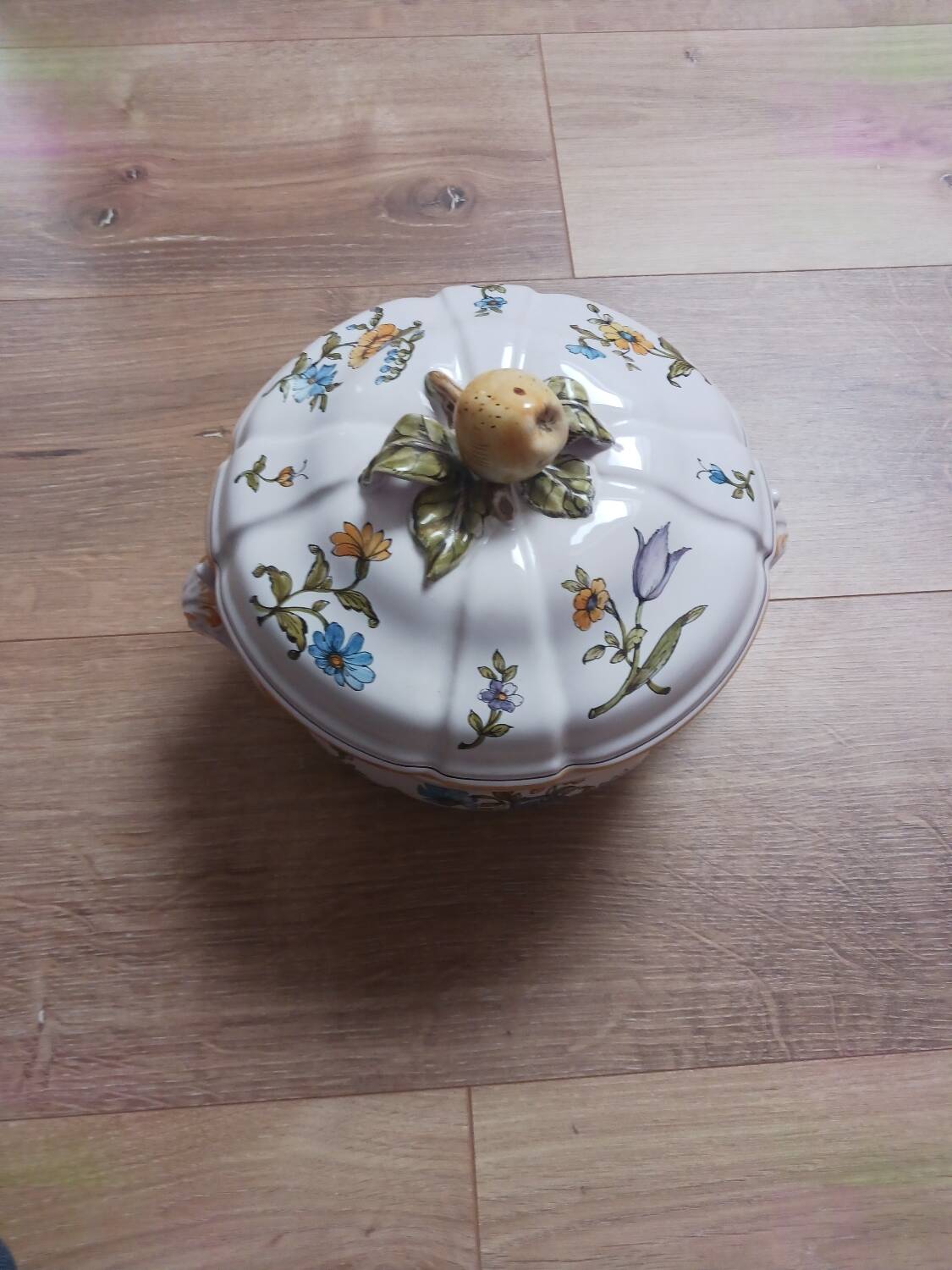 Hand-decorated ceramic soup tureen