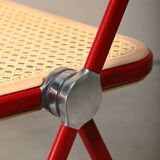 Giancarlo Piretti Plia Folding Chair in Red and Straw for Castelli, Italy