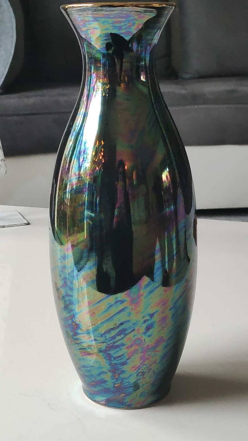 Iridescent japanese vase with floral patterns. stamped japan. high 27.5 cm