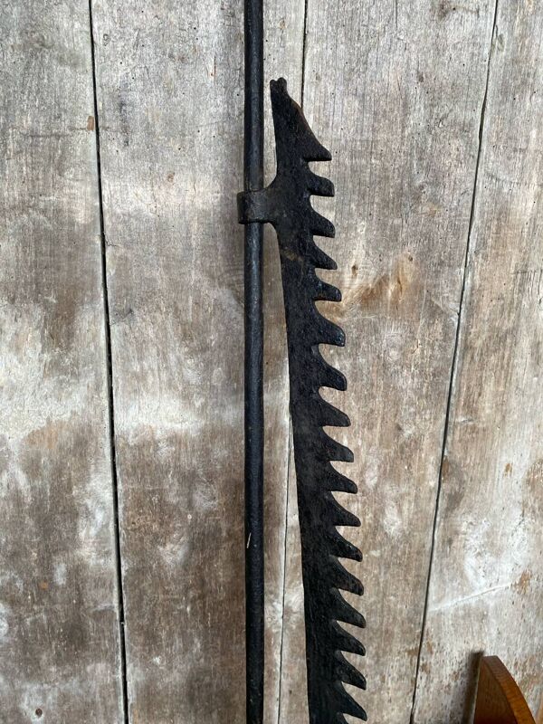 Ancienne crémaillère cuisson cheminée fer forgé noir xviiie vintage