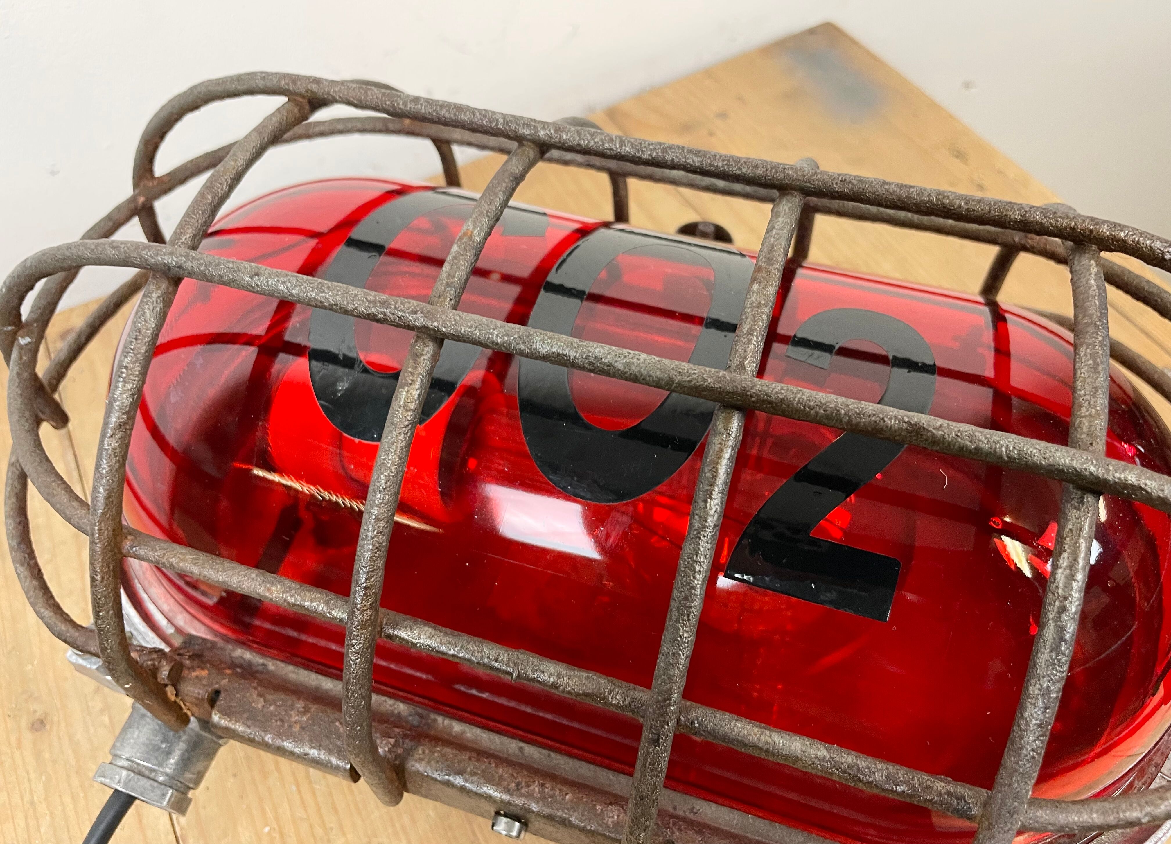 Industrial Cast Aluminium Wall Light with Red Glass from EOW, 1970s