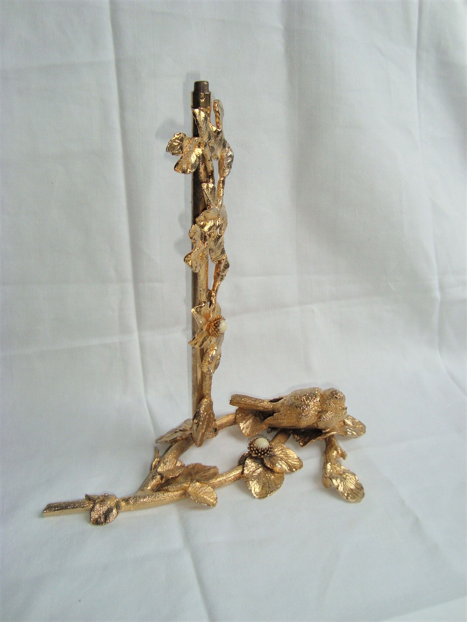 Lamp foot Régis Dho Fondica bronze gilded bird foliage insects
