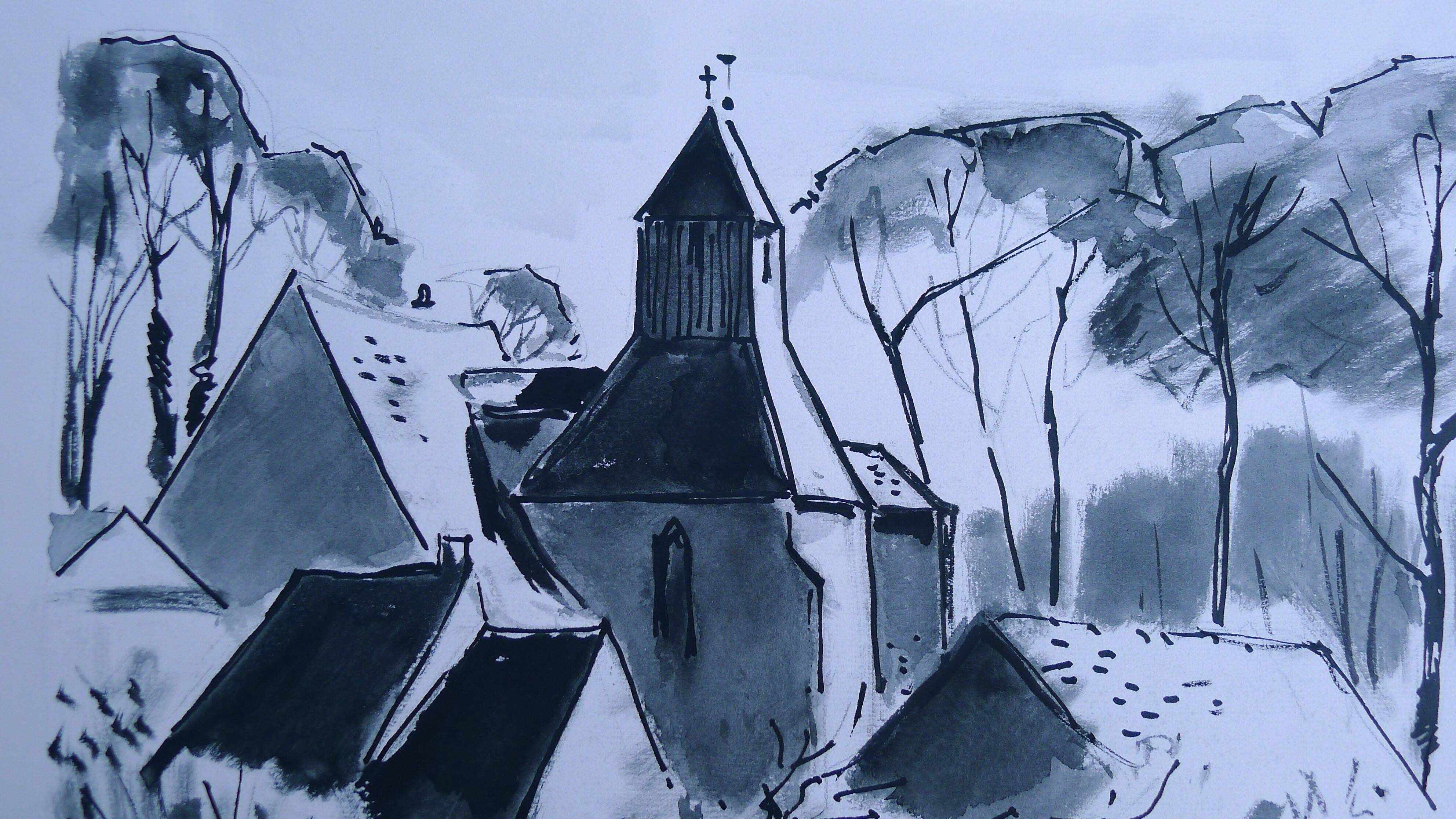 Original Indian ink wash drawing by Jean Villette (1913-2005)