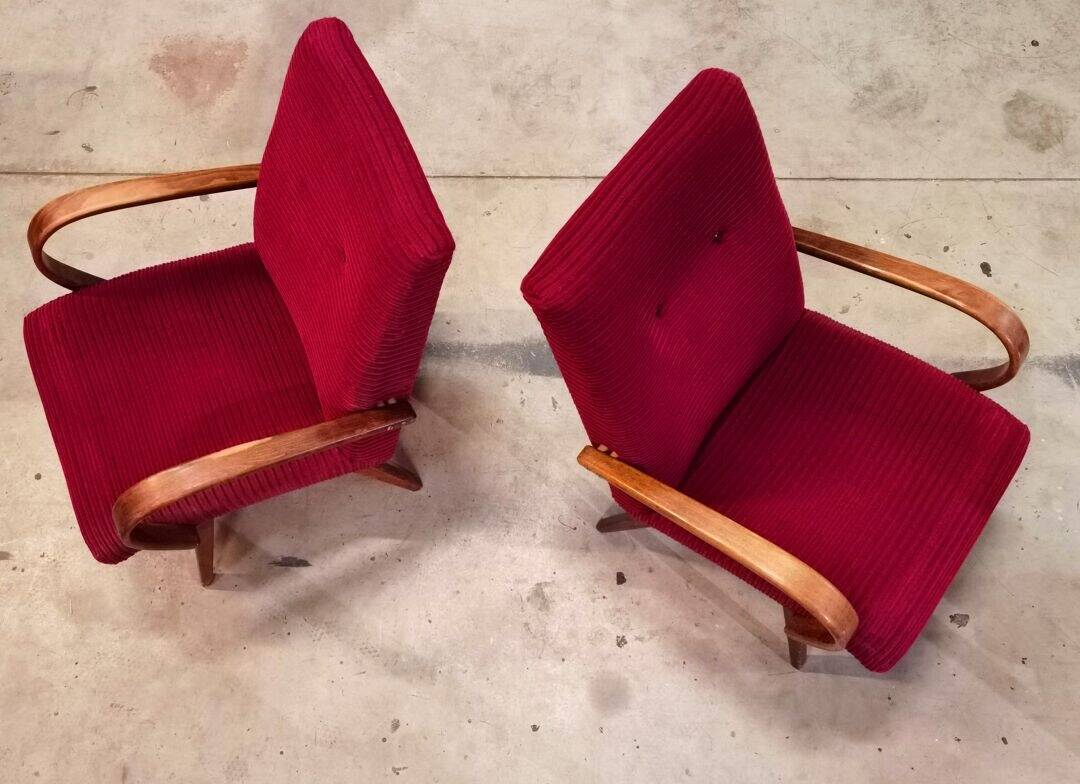 Pair of model 6951 corduroy armchairs by Jaroslav Smidek for Ton 1960
