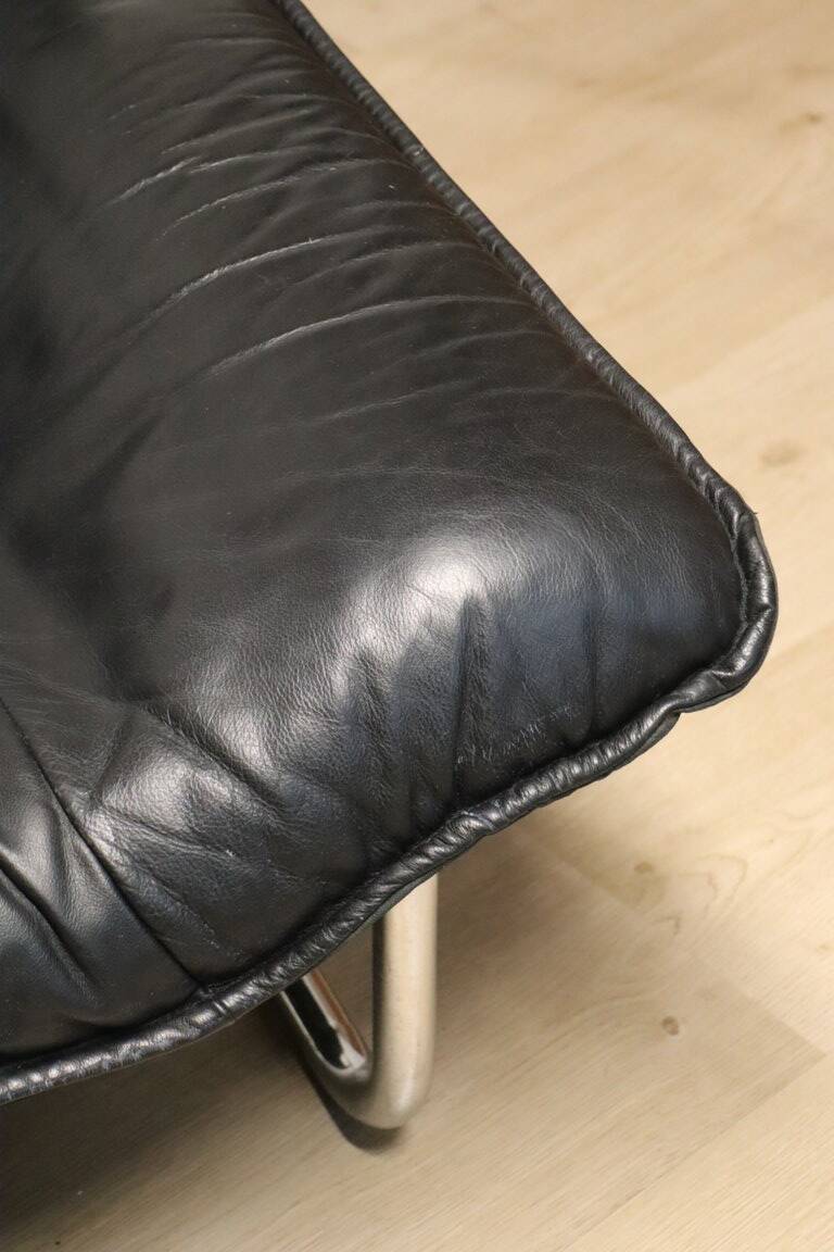 Vintage armchair by Johan Bertil Häggström for Ikéa in leather and chrome metal, 1970s