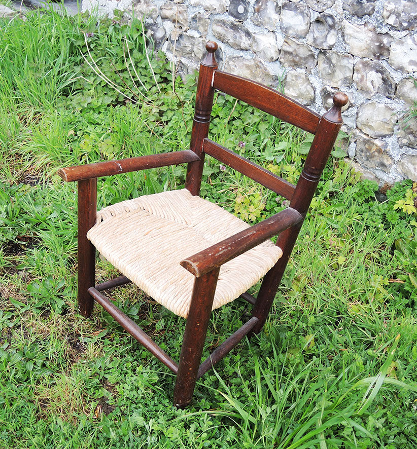Old armchair for children wood & straw