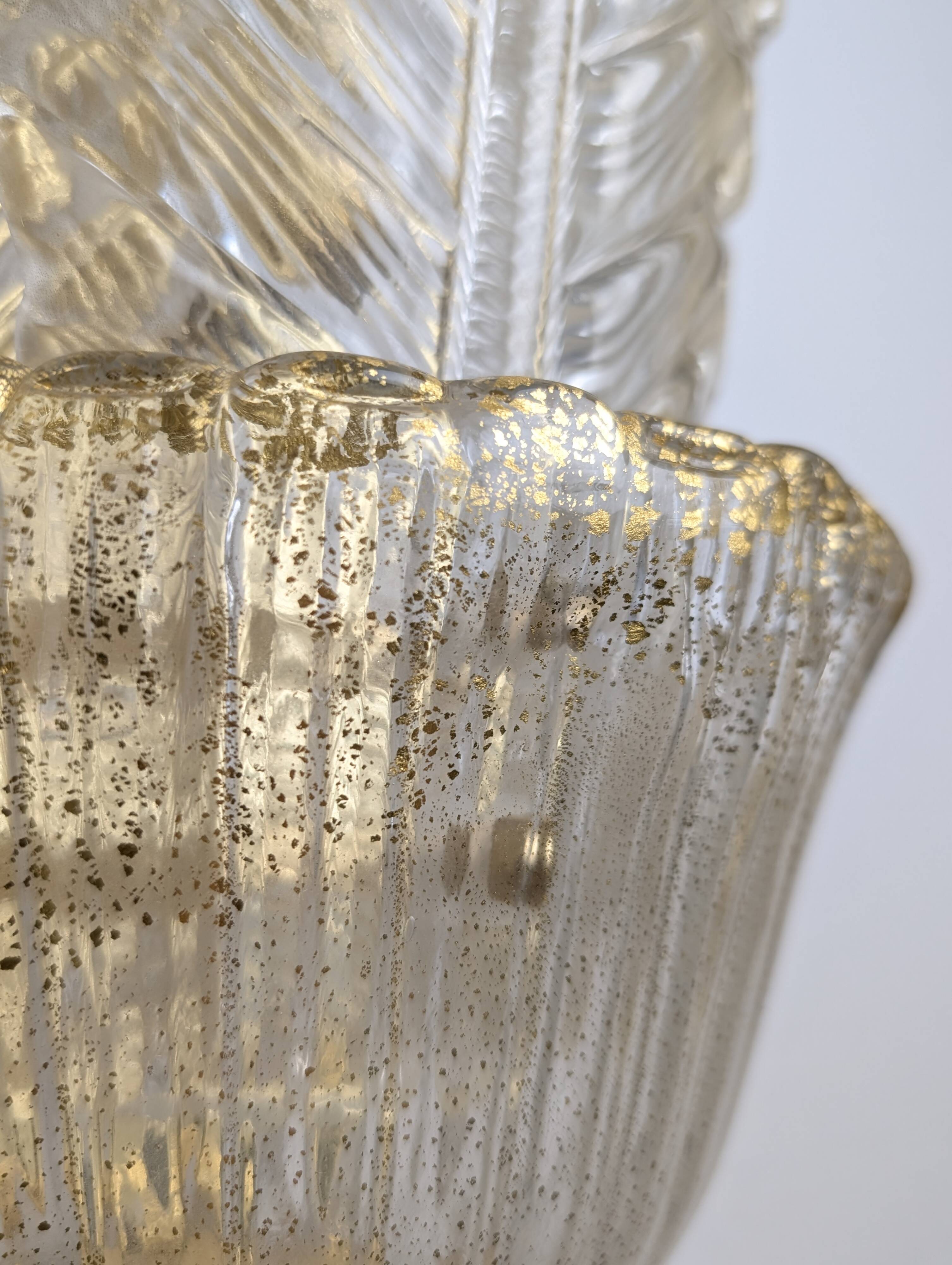 Paire de grands appliques murales Barovier & Toso Foglia d’Oro, années 1980.