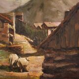 Tableau signé paysage avec berger du 20ème siècle