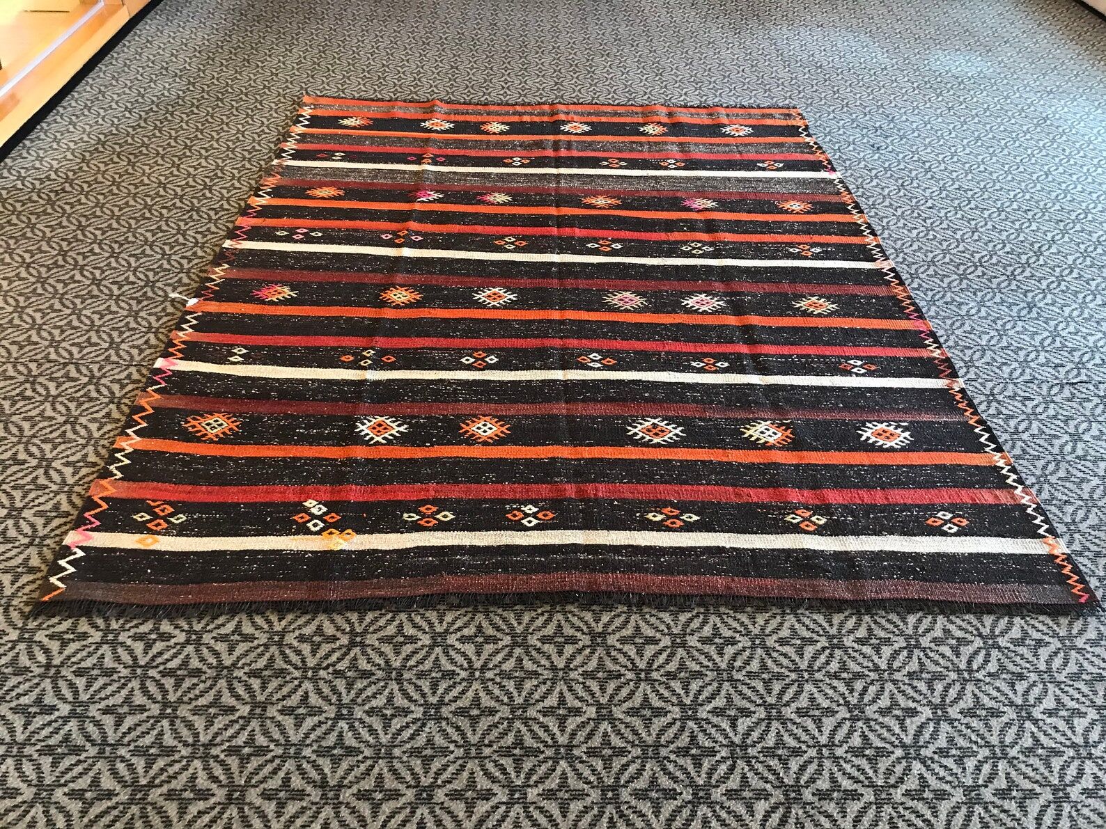 Vintage handmade boho kilim rug