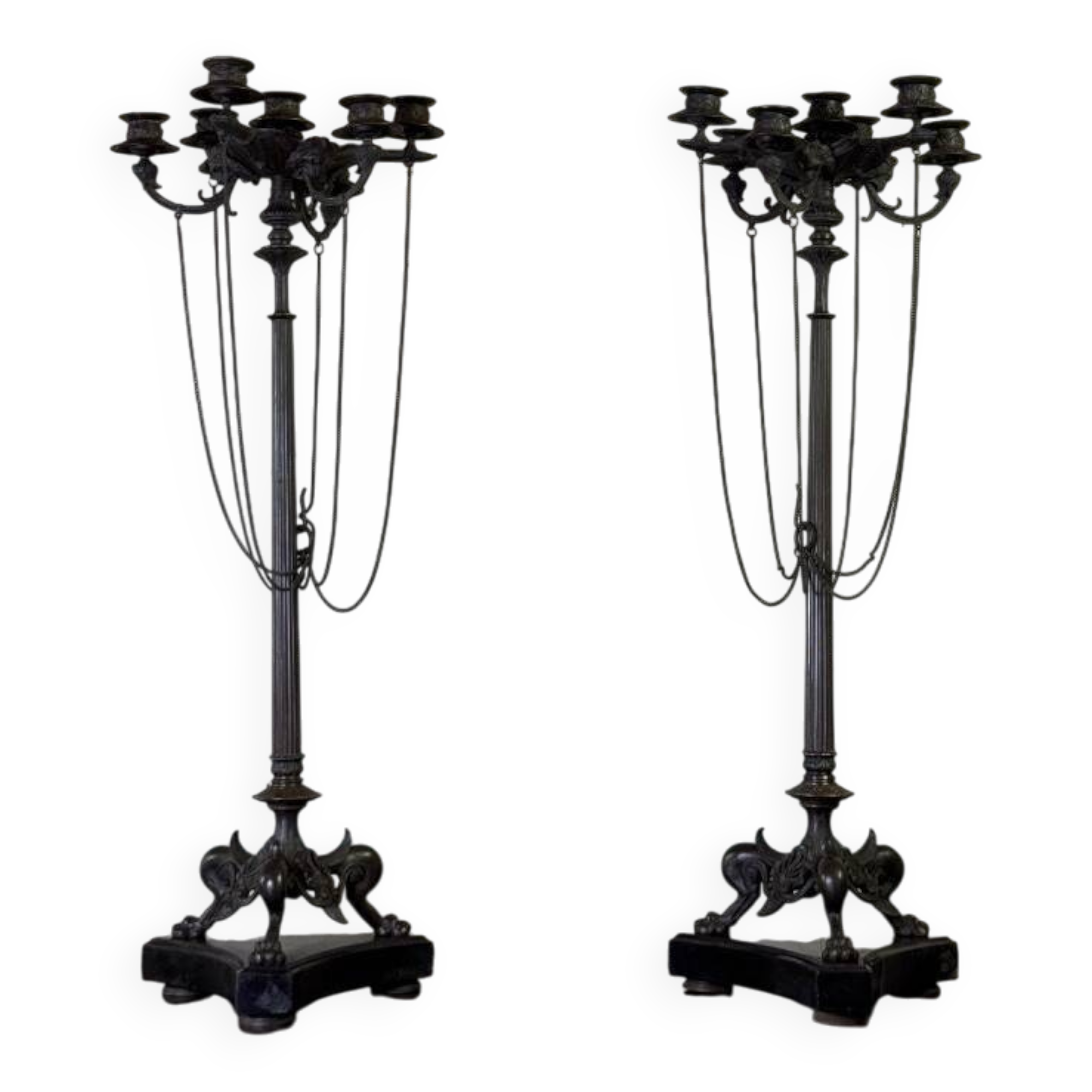 Pair of large bronze candelabras in the Antique style, circa 1880