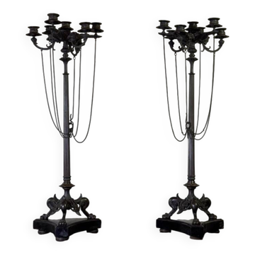 Pair of large bronze candelabras in the Antique style, circa 1880