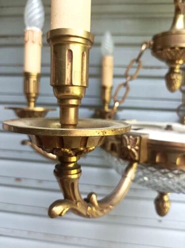 Exceptional bronze chandelier with 6 lights in Louis XIII style, in working condition - 7.5 kg