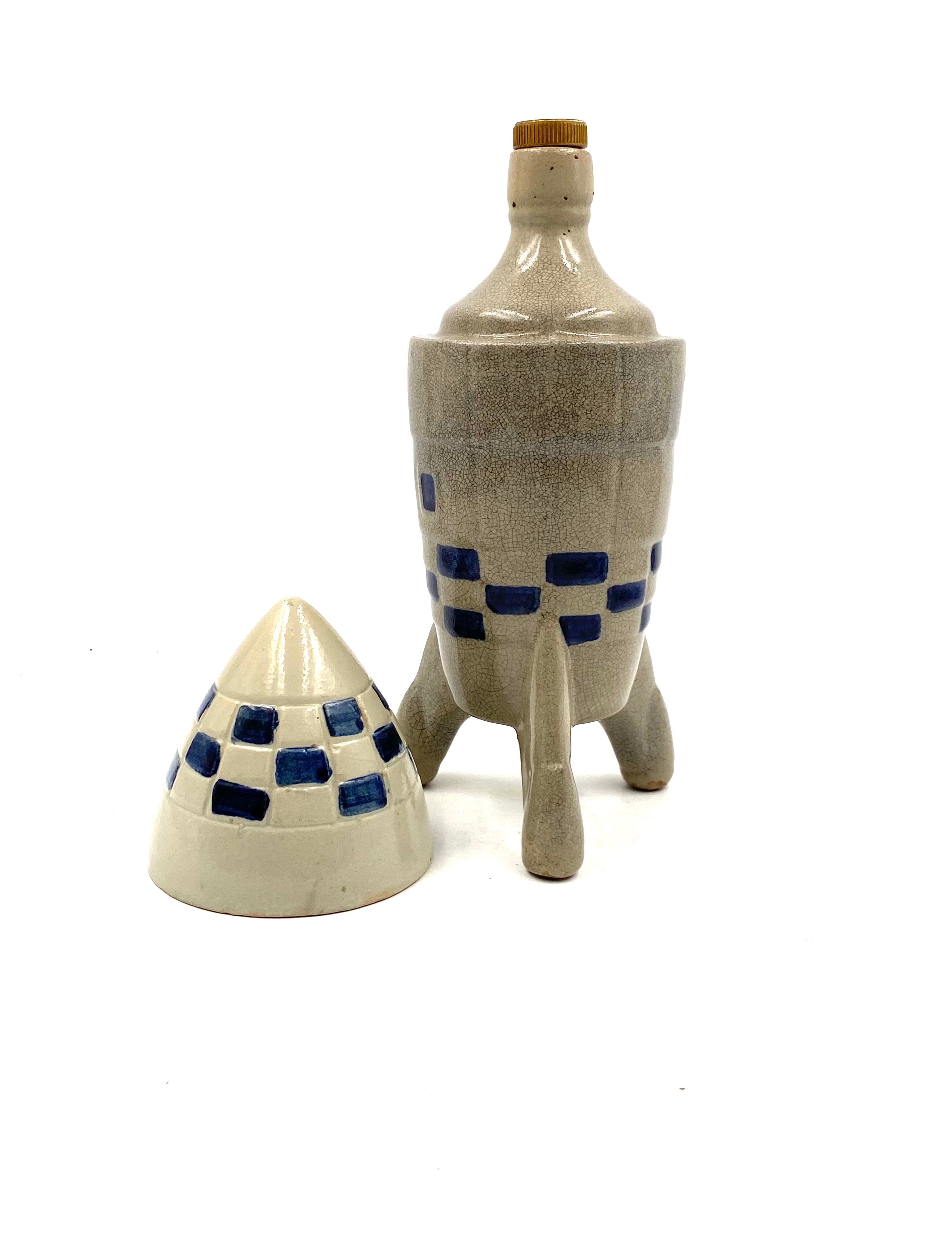 Ceramic rocket, spaceship bottle, France 1940s-1950s