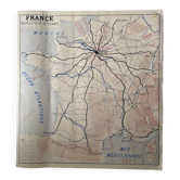 Carte scolaire vintage "routes, voies aériennes et chemin de fer"
