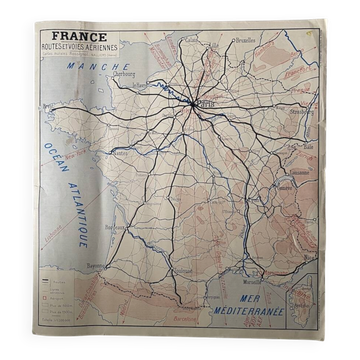 Vintage school map "roads, air routes and railways"
