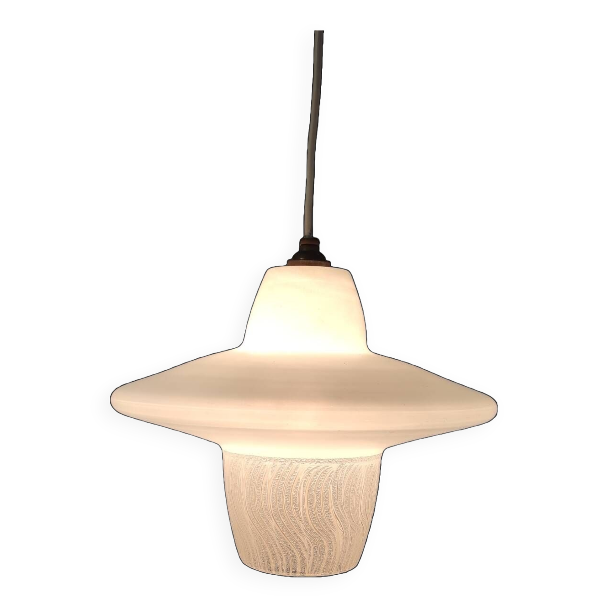 UFO pendant light in etched glass - 50s/60s