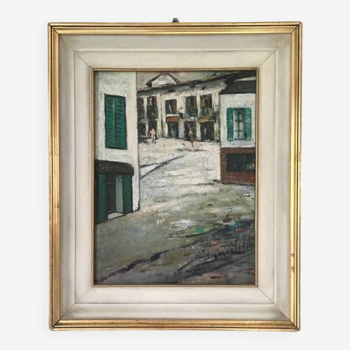 Old painting italian village 1940s