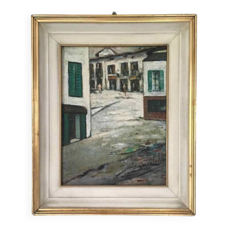 Old painting italian village 1940s