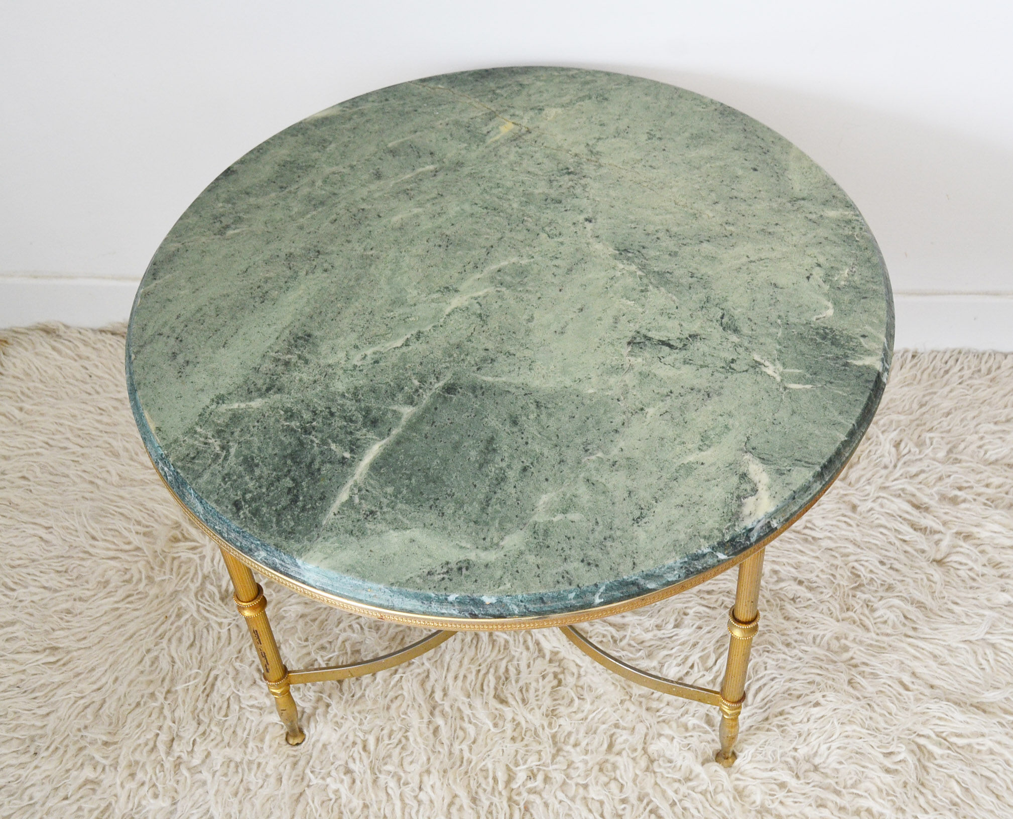 Low round green years 60 neoclassical style marble table