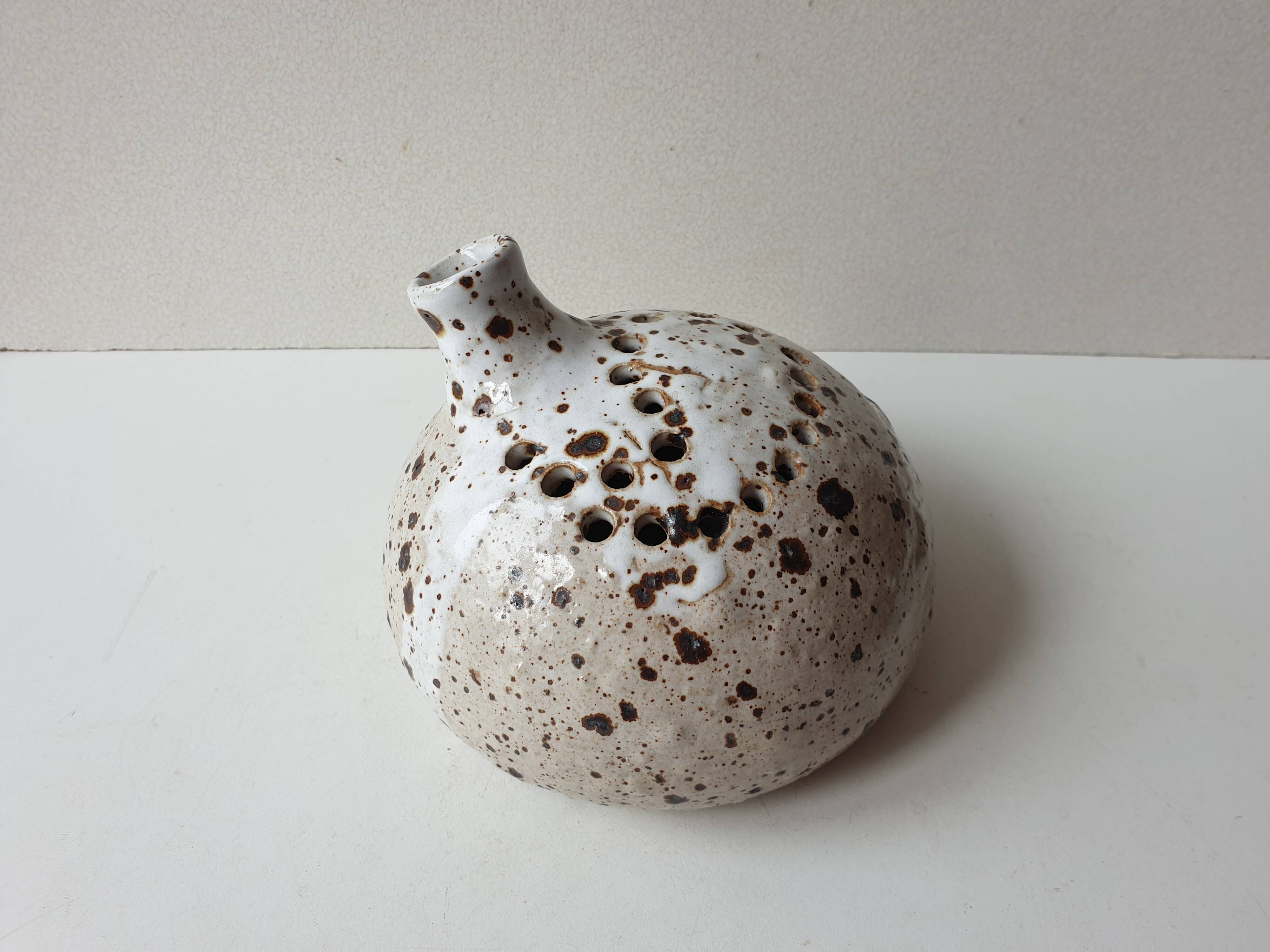 Flower vase in pyrite ceramic stoneware signed Alain Prudhomme