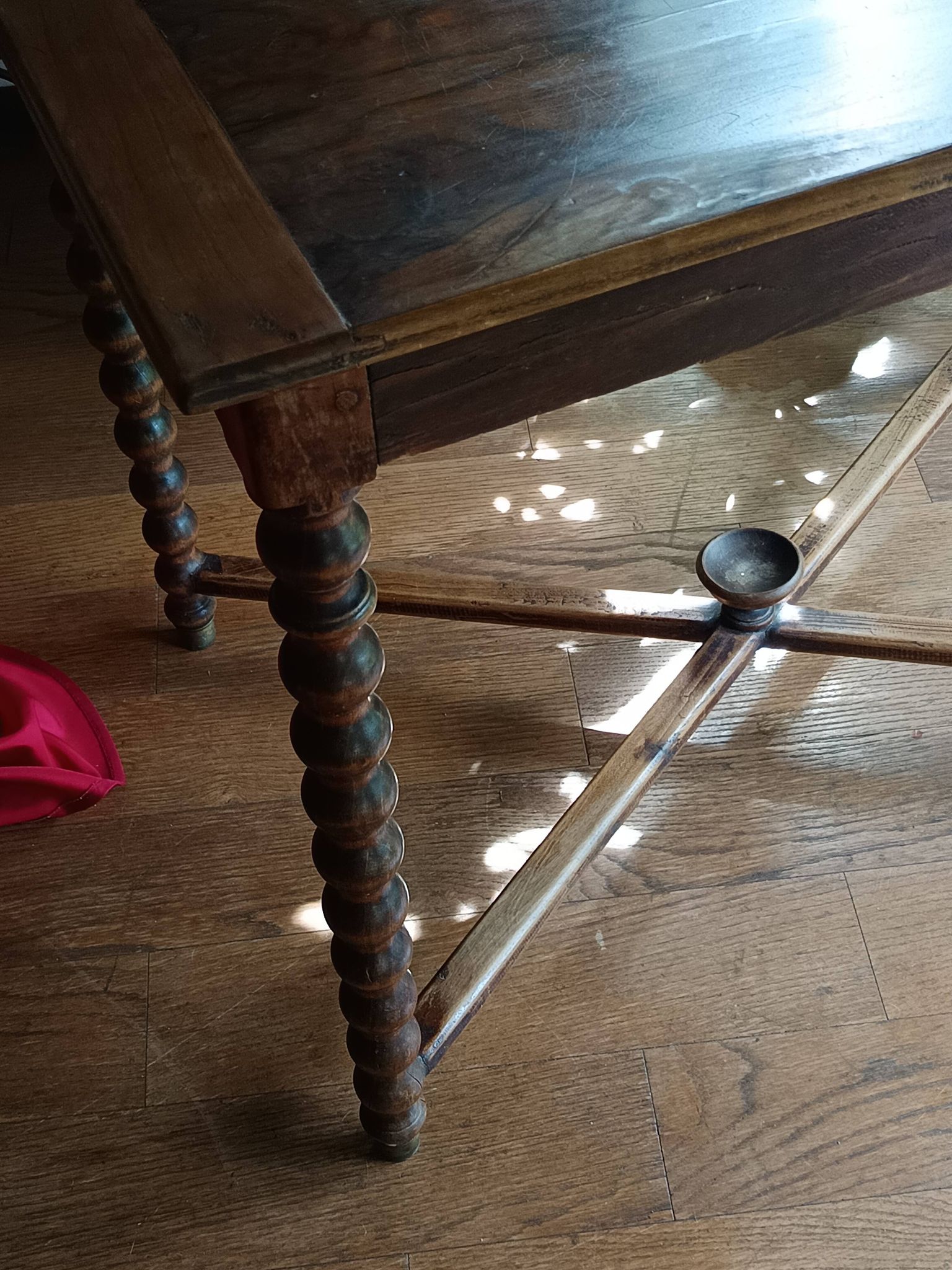 Antique solid walnut table with turned legs, france, late 19th century
