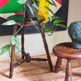Vintage turned solid wood tripod stool